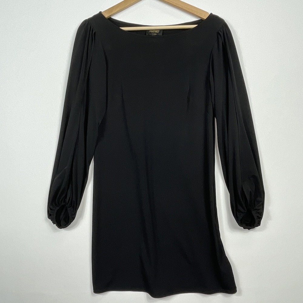Laundry Shelli Segal Mini Dress Womens 2 Black Puff Sleeve Goth LBD Chic Office